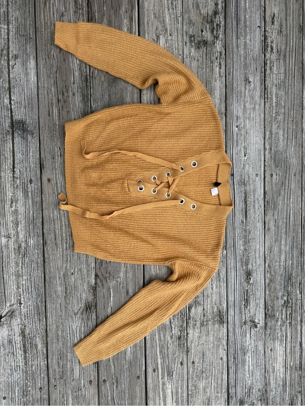 H&M Mustard Yellow V-Neck Lace-Up Knit Sweater